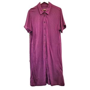 Soft Surroundings Shirt Dress Large Orchid Purple Button Slubbed Knit Pockets‎